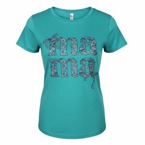 Bella Canvas Women’s Teal Graphic T Shirt Rhinestone Mama Size M